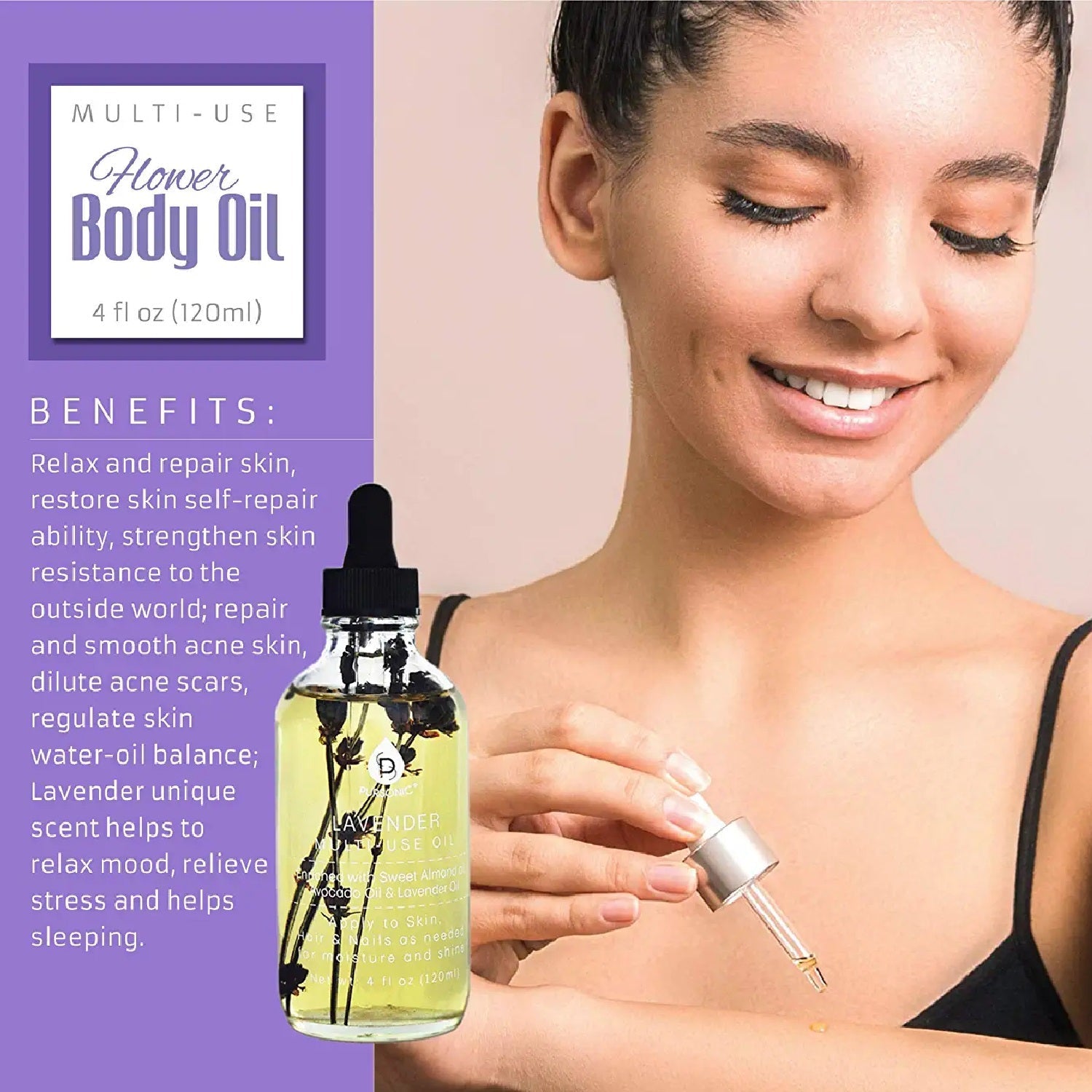 Óleo Corporal Multiuso de Lavanda com Flores Naturais – 120ml